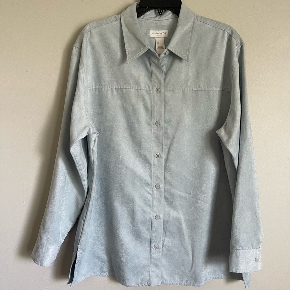 Liz Claiborne Women's Faux Suede Blue Button Down Shirt Jacket Layer Size L